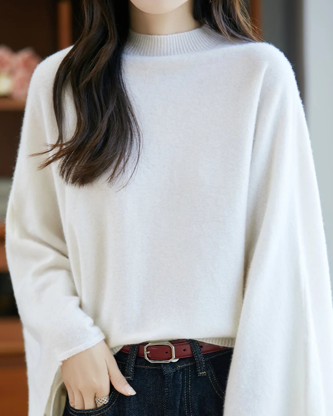 Relaxed Wool Mock Neck Sweater