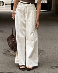 High-Waisted Wide-Leg Cotton Trousers