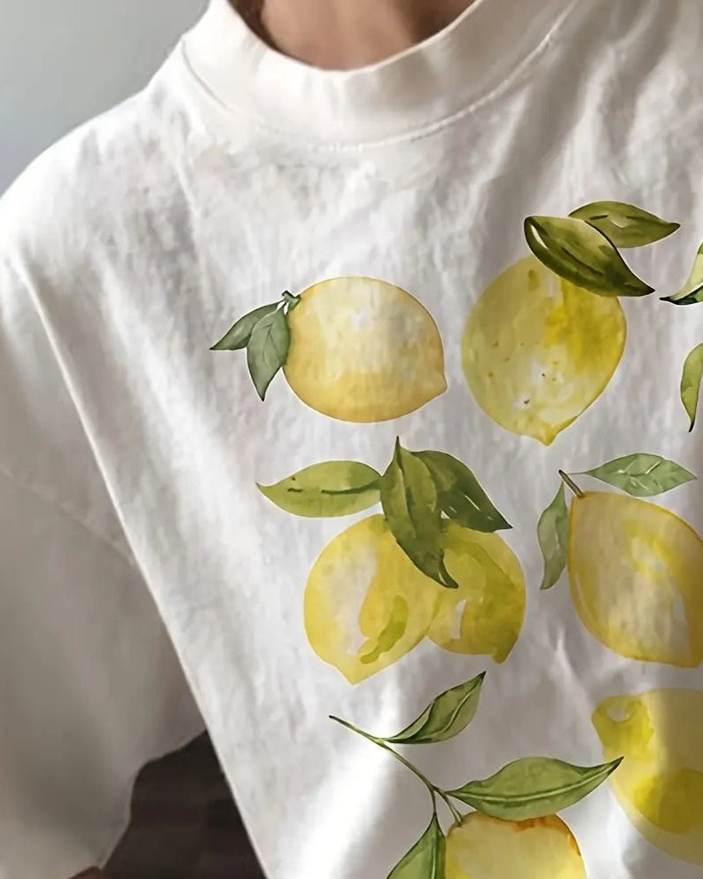 Lemon Print Knit Cotton Tee