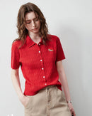 Ice Silk Cable Knit Polo Top