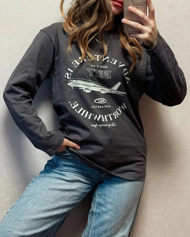 Relaxed Cotton Graphic Long Sleeve Tee