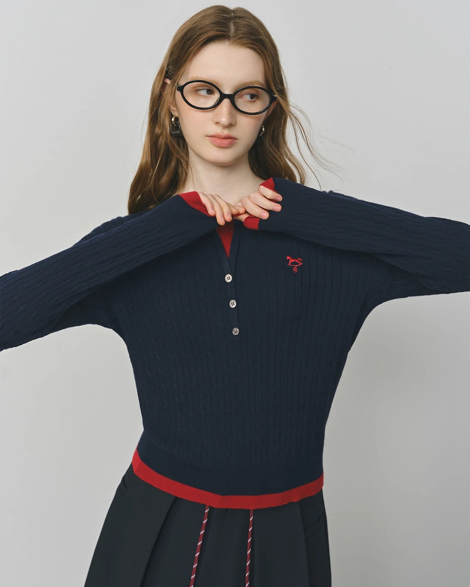 Cable Knit Faux Two-Piece Sweater