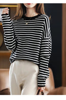 Oversized Round-Neck Striped Wool Sweater Pullover