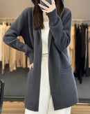100% Merino Wool Hooded Loose Mid-Long Open Cardigan Coat