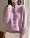 Wool High Neck Knit Cardigan
