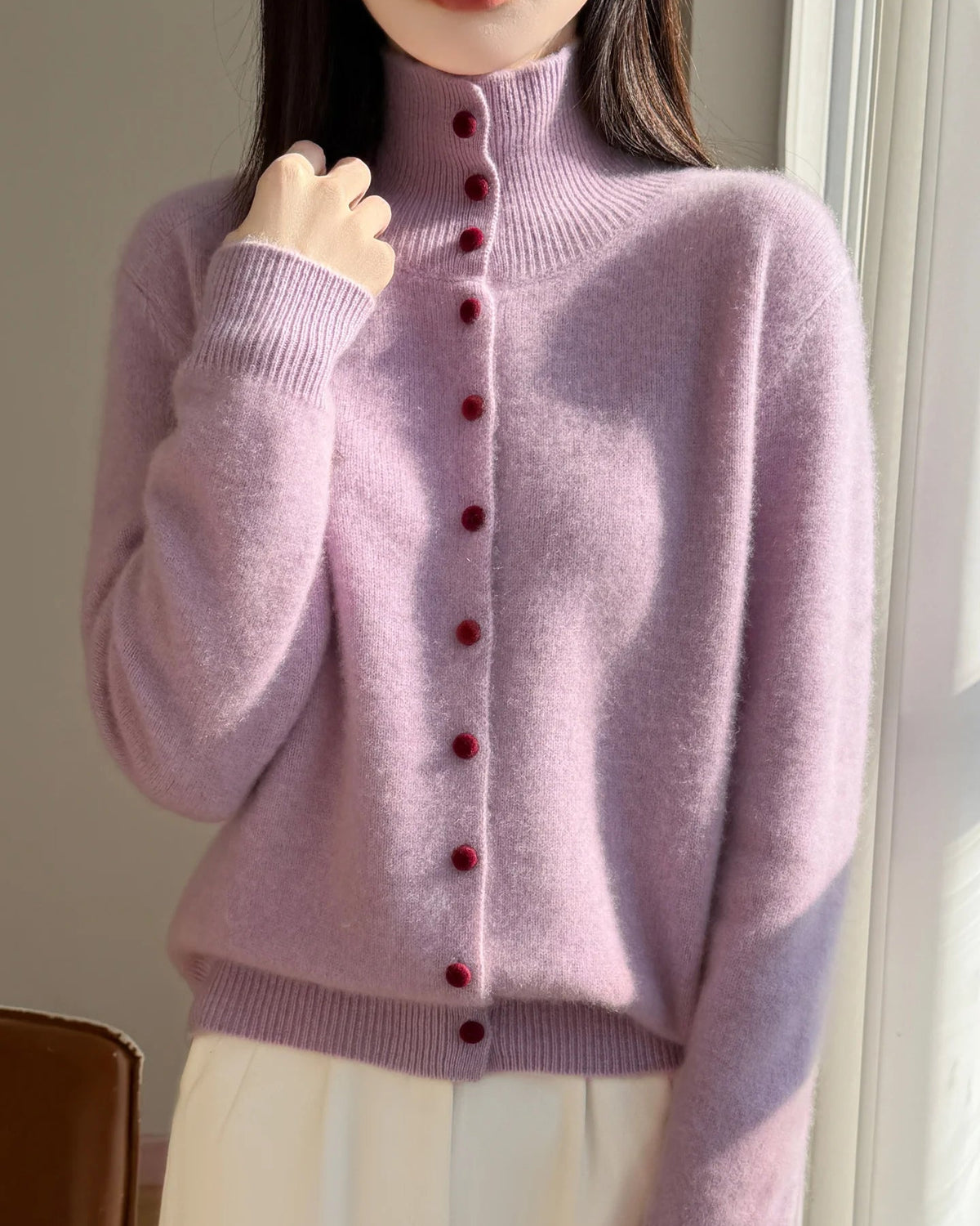 Wool High Neck Knit Cardigan