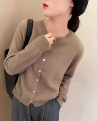 Pure Wool Round-Neck Slim Cardigan