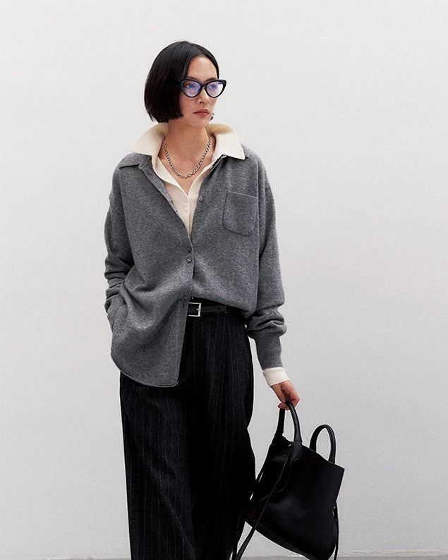 Loose-Fit Mid-Length Knitted Cardigan