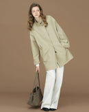 Contrast-Cuff Stand-Collar Short Trench Coat