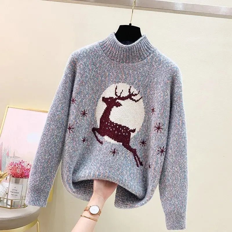 Elk printed Mink Velvet Mock Neck Sweater