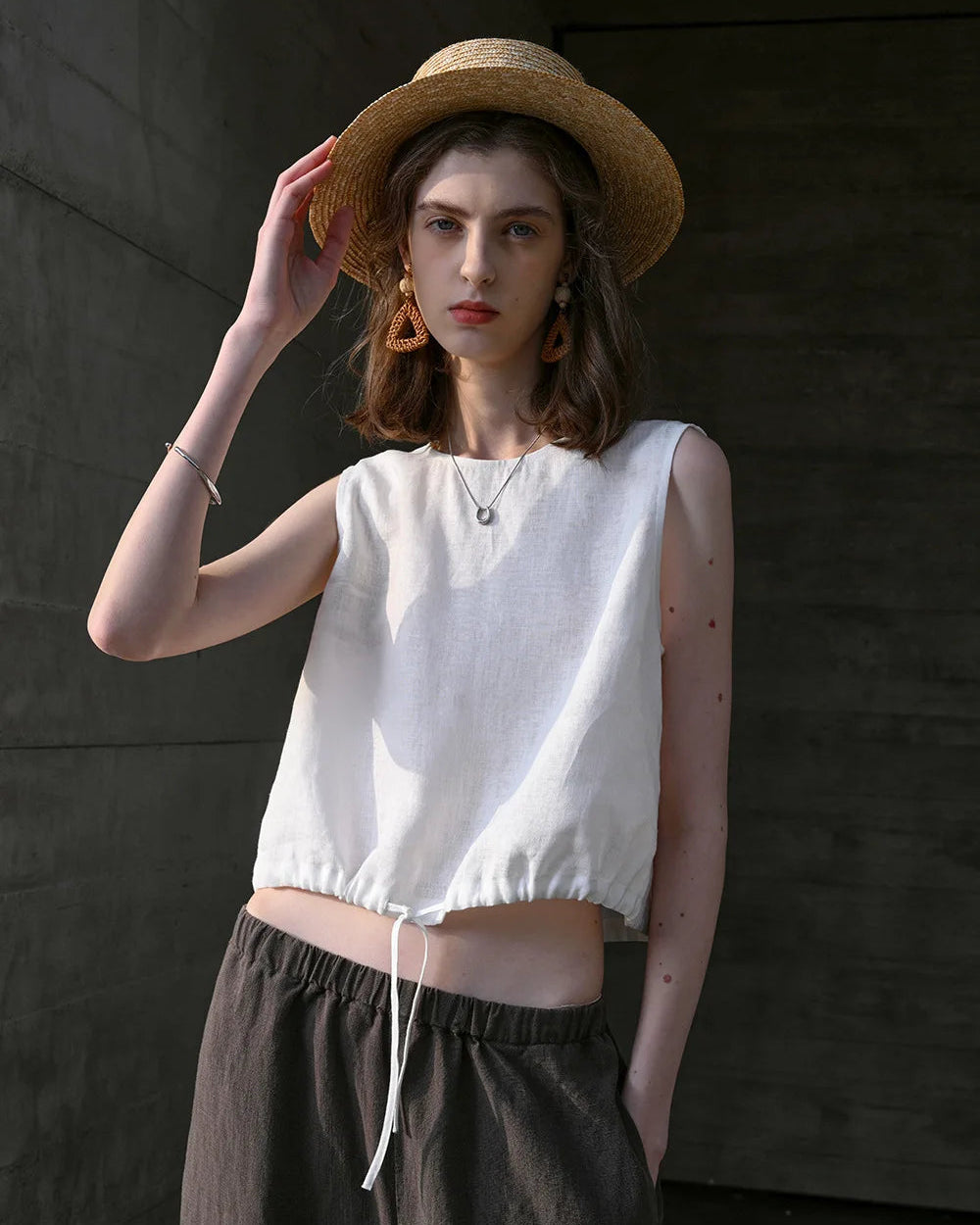 Casual Linen Crew Neck Loose Sleeveless Shirt