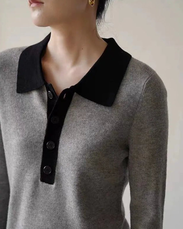 Polo Collar Wool Pullover Sweater