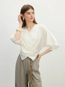 V-Neck Relaxed Casual Short Sleeve Linen Shirt