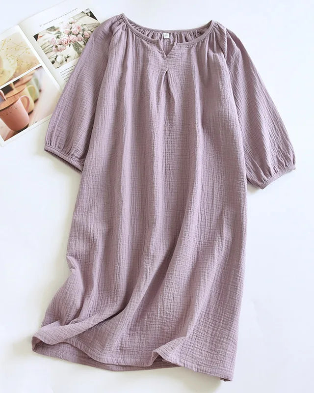 Cotton Crepe Solid Nightgown
