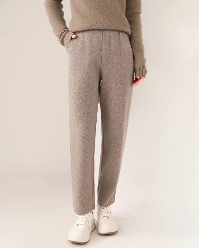 100% merino wool solid high waist knit pencil trousers. Warm, soft, and medium stretch — elegant office casual autumn winter knitted pants for women.