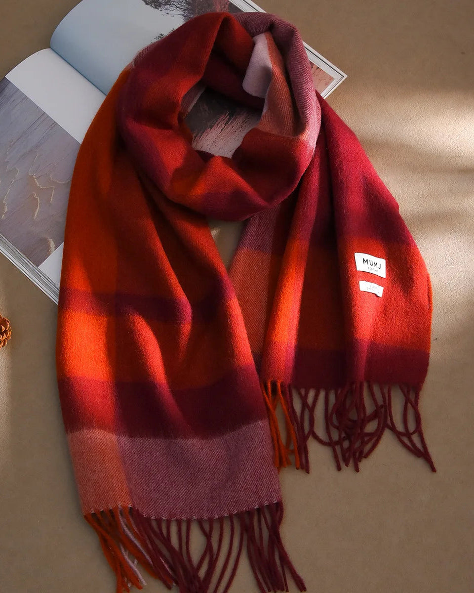 Plaid Wool Fringe Scarf