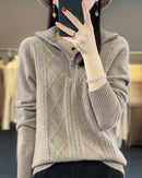 Wool Turtleneck Twisted Stripe Half-Zip Loose Pullover Sweater