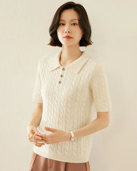Cashmere Cable Knit Short Sleeve Top