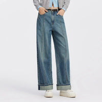 Rolled Hem Wide Leg Jeans