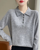 Wool Polo Collar Knitted Pullover Sweater