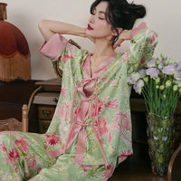 Chinese Style Button Satin Shirt & Trousers Pajama Set