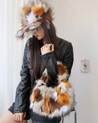 Leopard Faux Fur Baguette Shoulder Bag