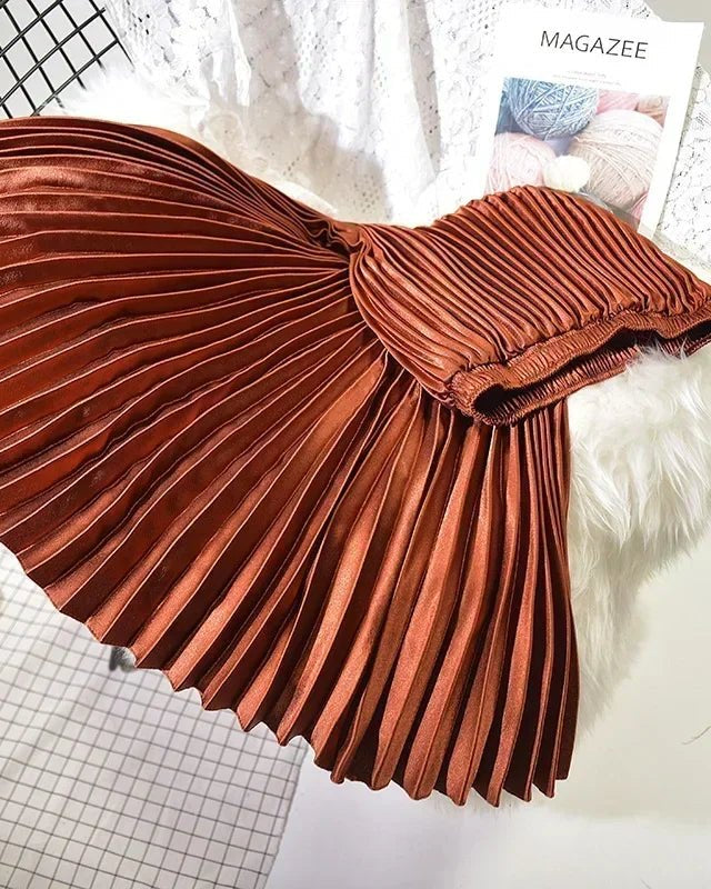 Velvet High Waist Pleated Skirt