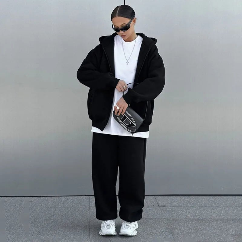 Casual Fleece Hoodie & Pants Set