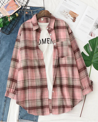 Plaid Lapel Single-Breasted Loose Shirt