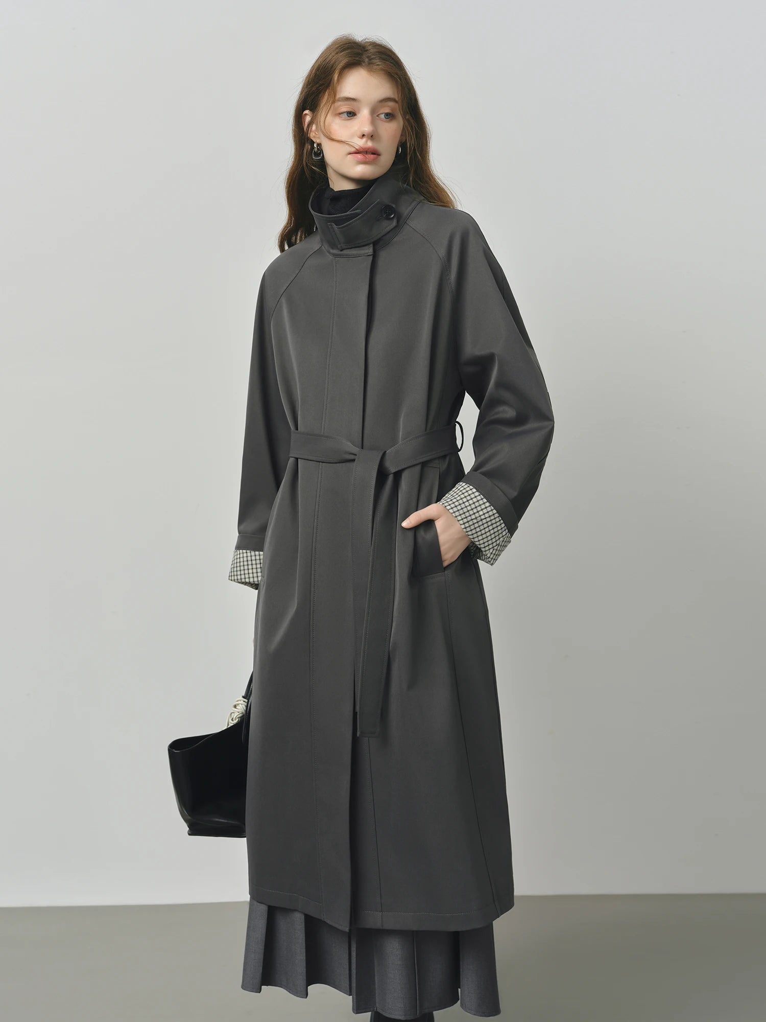 Long Stand Collar Windbreaker Trench Coat