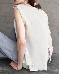 Linen Sleeveless Round Neck Loose Shirt