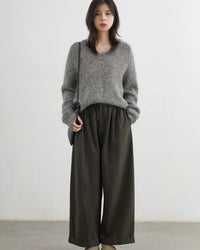 High-Waist Pleated Wide-Leg Casual Trousers