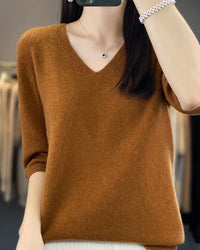 Merino Wool V-Neck Short-Sleeve Sweater