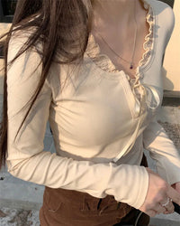 Bow Patchwork Long-Sleeve Top