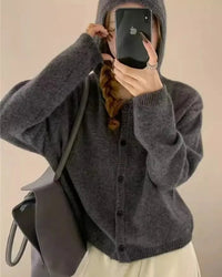 Single-Breasted Cashmere Hooded Cardigan