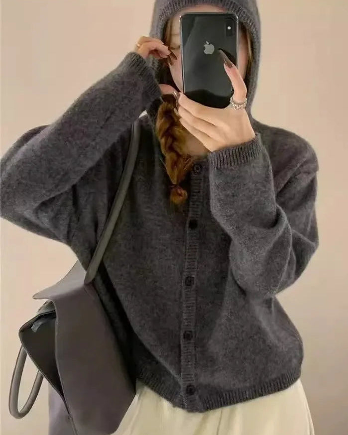 Single-Breasted Cashmere Hooded Cardigan