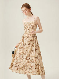 Pleated Floral Long Slimming Skirt
