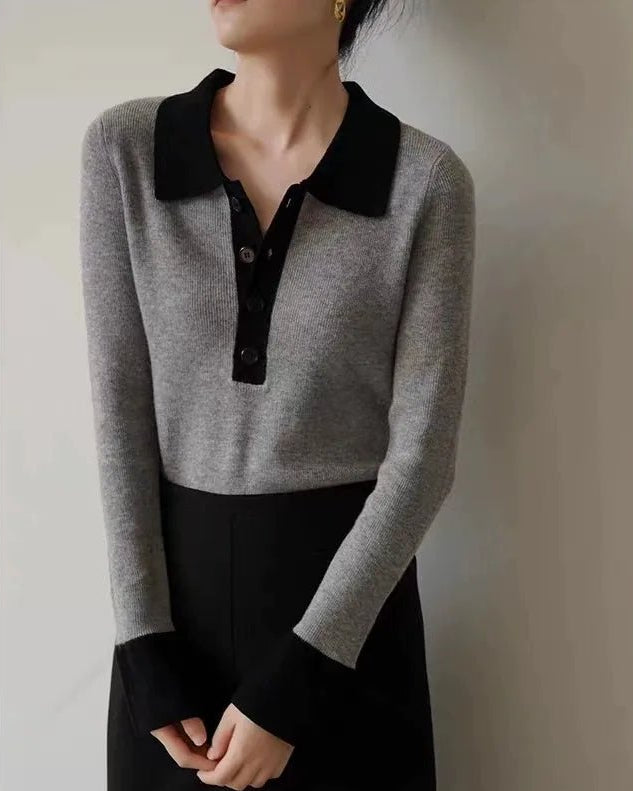 Polo Collar Wool Pullover Sweater