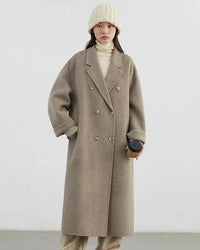 Double-Breasted Wool Blend Long Coat