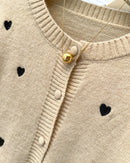 Heart Motif Crewneck Knit Cardigan