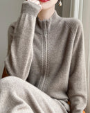Wool Stand Collar Zip Cardigan