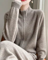Wool Stand Collar Zip Cardigan