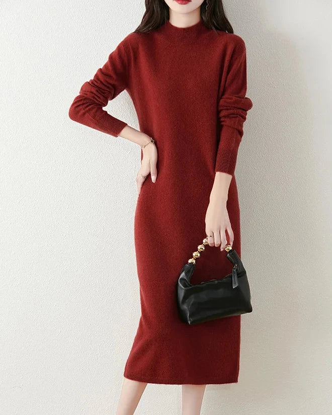 Merino Wool Mock Neck Knit Dress
