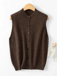 Merino Wool Open-Front Sleeveless Cardigan Vest