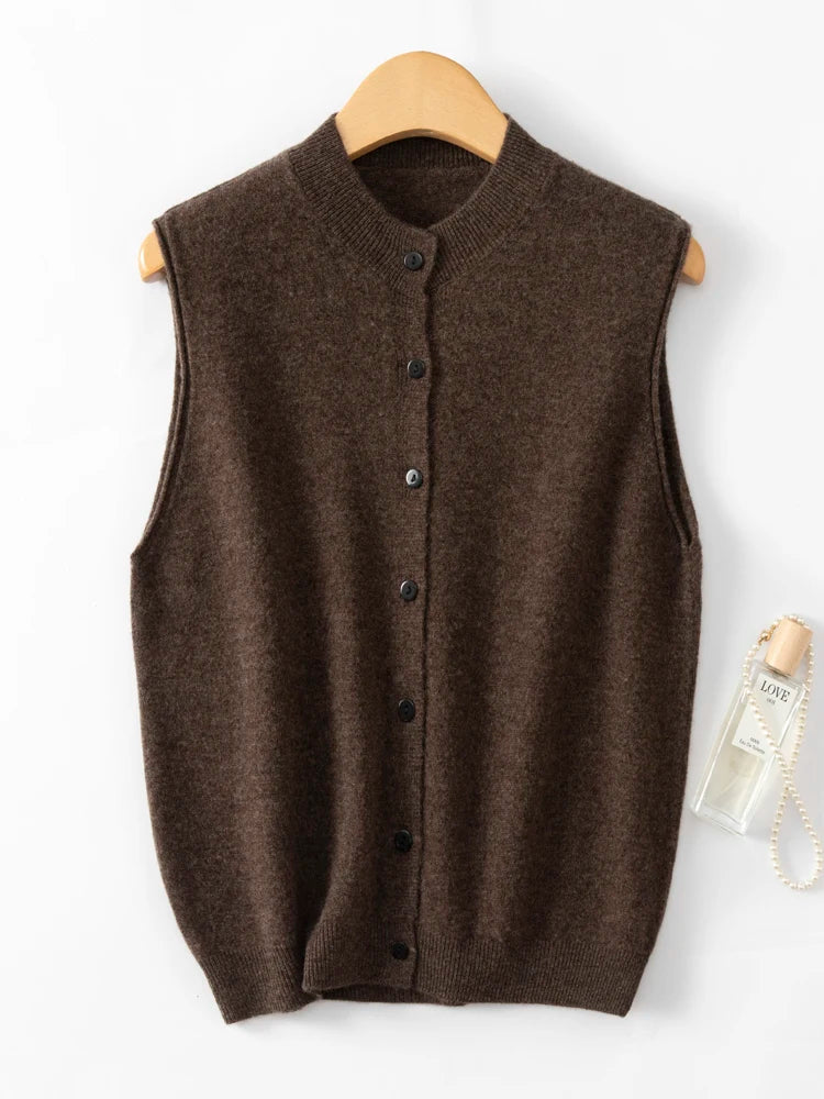 Merino Wool Open-Front Sleeveless Cardigan Vest