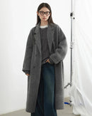 Double-Breasted Wool Blend Long Coat