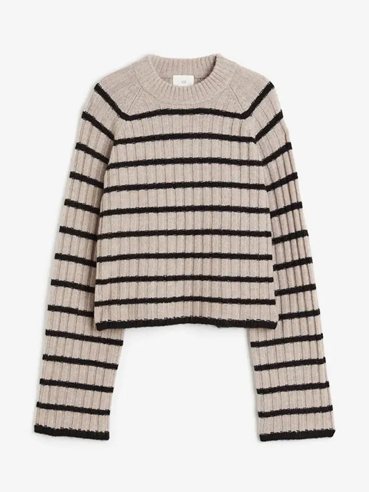 Chic Striped Rib-knit Pullover