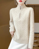 Wool Stand-Collar Half-Zip Thick Pullover Sweater