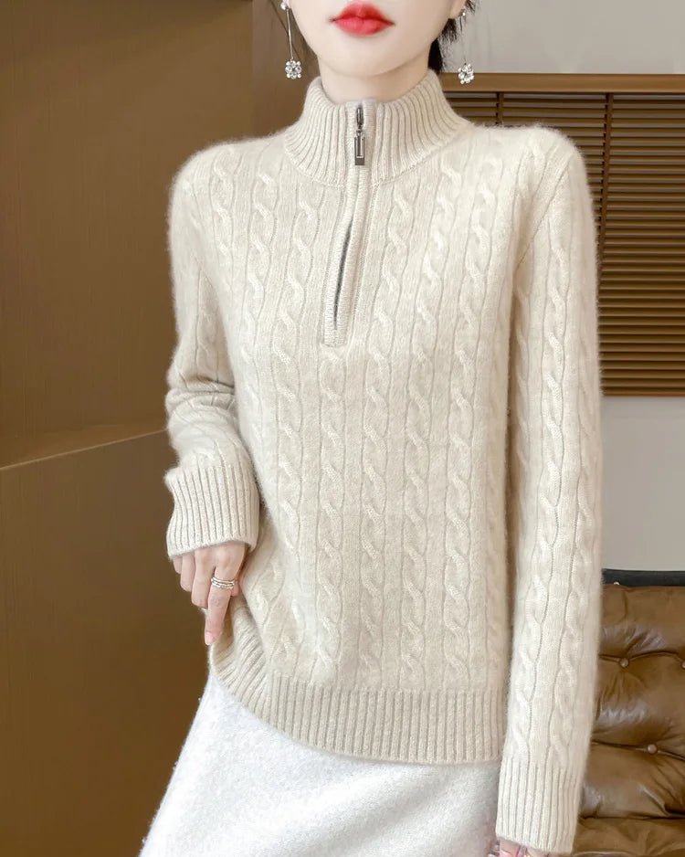 Wool Stand-Collar Half-Zip Thick Pullover Sweater