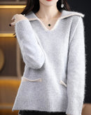 Contrast-Collar Mink Cashmere Sweater